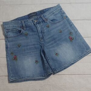 Lucky Brand Blue "The Roll Up" Denim Shorts With Embroidered Flowers